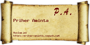 Priher Aminta névjegykártya